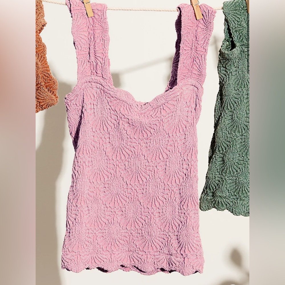 Free People Pink/ Burgundy Textured Tank Top